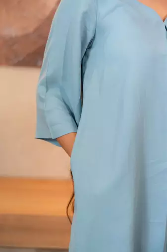 Sky Blue sweetheart neck with flared sleeve top