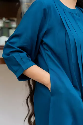Sapphire front pleated flared top