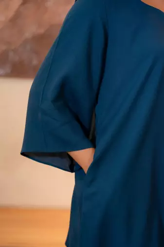 Sapphire box pleated flared sleeve top