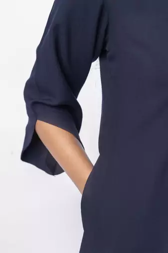 Navy blue shawl collar shirt with curved sleeves