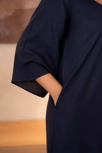 Navy blue sweetheart neck with flared sleeve top