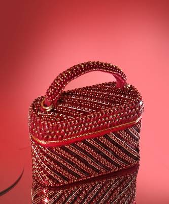 Red sequenced suede base cube bag 1