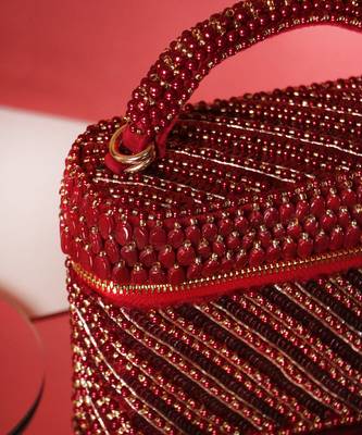 Red sequenced suede base cube bag 2