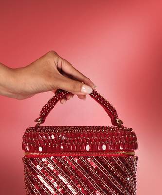 Red sequenced suede base cube bag 3