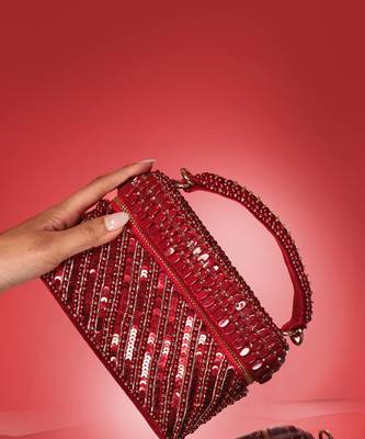 Red sequenced suede base cube bag 4