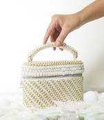 Beige sequenced suede base cube bag