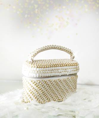 Beige sequenced suede base cube bag 2