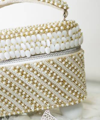 Beige sequenced suede base cube bag 3