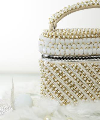 Beige sequenced suede base cube bag 4