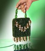 Semi velvet suede based green handbag with crystal bead work