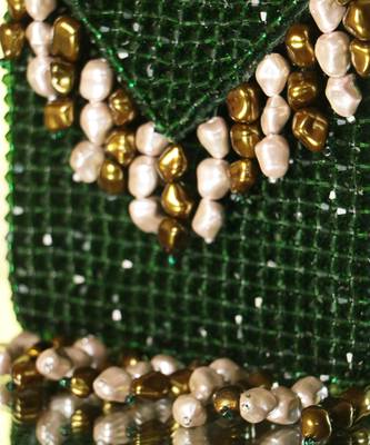 Semi velvet suede based green handbag with crystal bead work 3