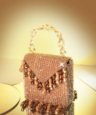 Semi velvet  suede based gold handbag with crystal bead work 3