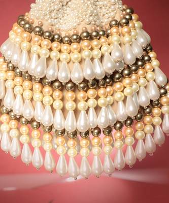 Beige semi suede pearl embroidered potli bag 2