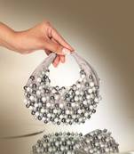 Grey semi velvet embellished potli bag