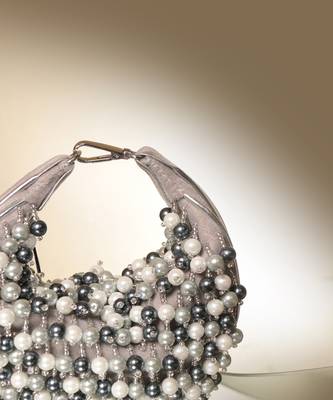 Grey semi velvet embellished potli bag 2