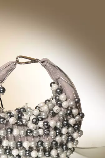 Grey semi velvet embellished potli bag