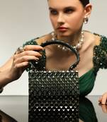 Green handfcrafted semi suede mini rivet bag