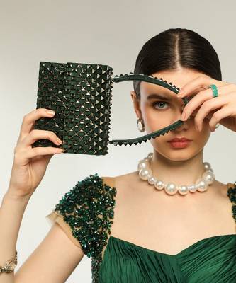 Green handfcrafted semi suede mini rivet bag 3