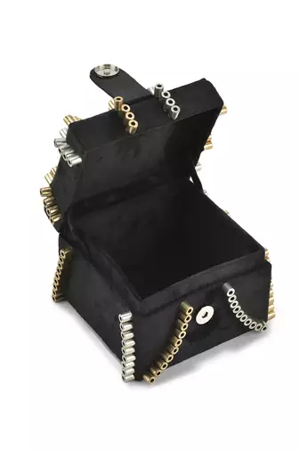 Black handfcrafted semi suede edgy square rivet bag
