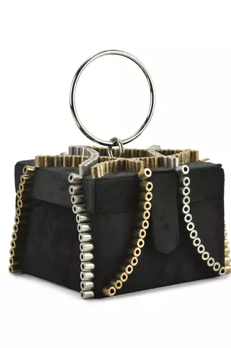 Black handfcrafted semi suede edgy square rivet bag