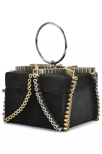 Black handfcrafted semi suede edgy square rivet bag