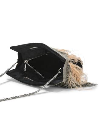 Grey semi suede handbag chain bag with fur 2
