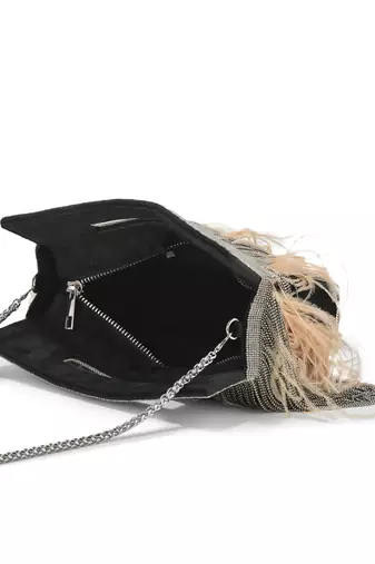 Grey semi suede handbag chain bag with fur