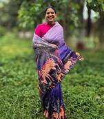 Blue printed mixed tussar saree