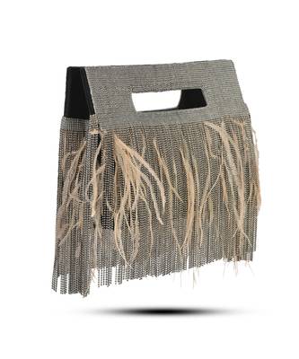 Grey semi suede handbag chain bag with fur 3