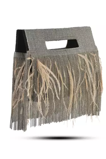 Grey semi suede handbag chain bag with fur