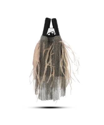 Grey semi suede handbag chain bag with fur 4