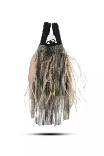 Grey semi suede handbag chain bag with fur