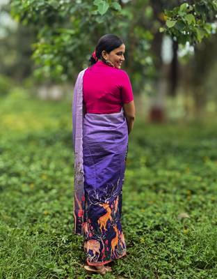 Blue printed mixed tussar saree 2