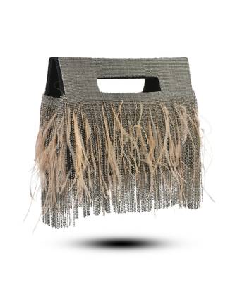 Grey semi suede handbag chain bag with fur 5
