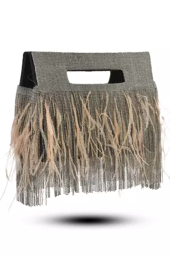 Grey semi suede handbag chain bag with fur