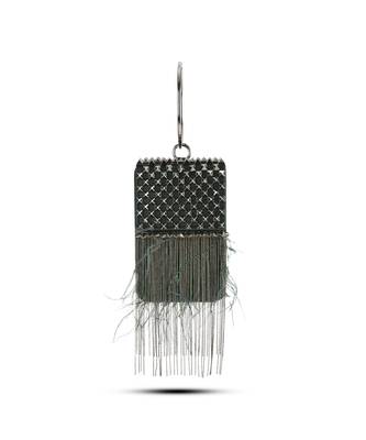 Green semi suede handbag with a gun metal chain 3