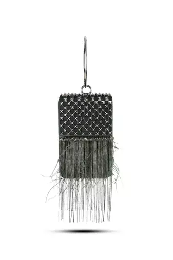 Green semi suede handbag with a gun metal chain