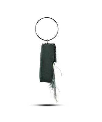 Green semi suede handbag with a gun metal chain 4