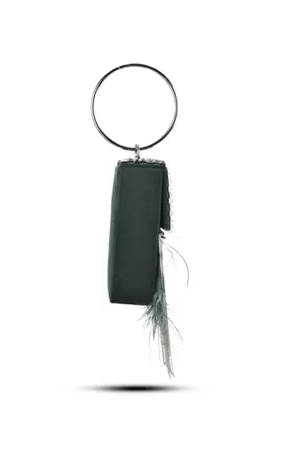 Green semi suede handbag with a gun metal chain