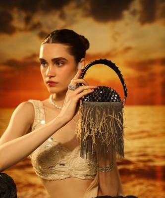 Black semi suede bucket handbag 1