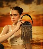 Black semi suede bucket handbag