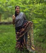 Black printed mixed tussar saree