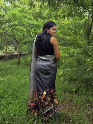 Black printed mixed tussar saree 2