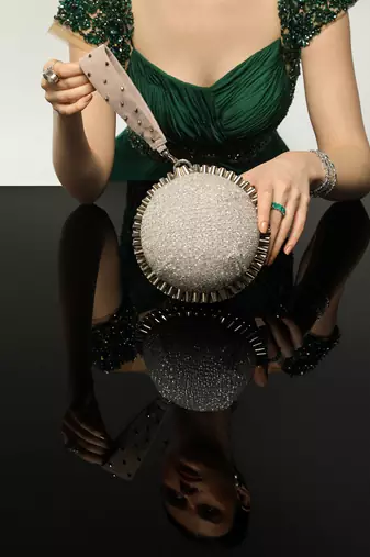 Silver semi suede crystal embellished hand bag