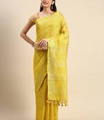 Golden tissue linen saree with unstitched blouse piece
