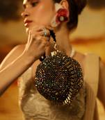 Multicolor semi suede crystal embellished hand bag