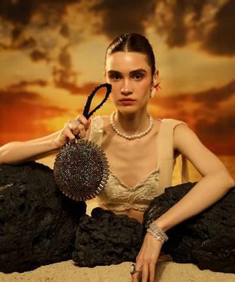 Multicolor semi suede crystal embellished hand bag 2