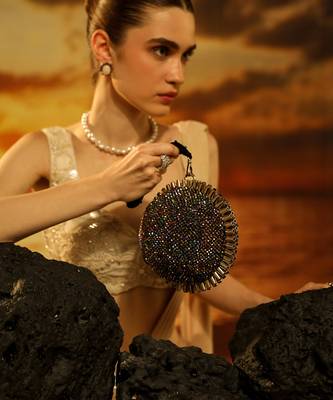 Multicolor semi suede crystal embellished hand bag 3