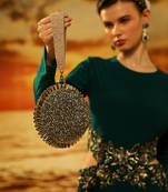 Grey semi suede crystal embellished hand bag