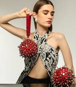 Red handcrafted semi suede hand bag